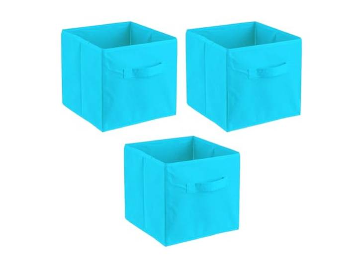 ADOB 3er Set Faltbox, Aufbewahrungsbox, Aufbewahrungskiste in Würfelform mit Griff, Farbe Blau, 90076
