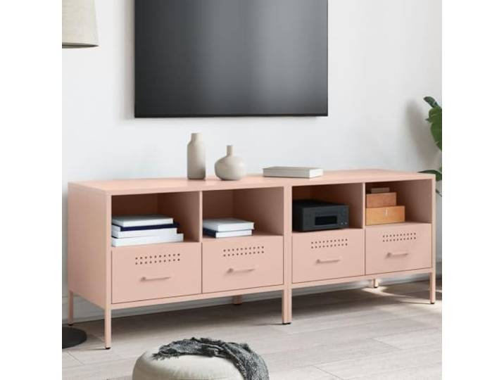 HEFZGDB Industrie-Stil TV-Schrank Set 2 Stück Rosa 68x39x50,5 cm Stahl Möbel mit Stauraum und verstellbaren Füßen für Wohnzimmer Schlafzimmer