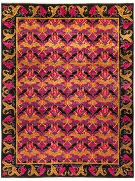 "Overton Hand Knotted Wool Vintage Inspired Modern Contemporary Arts & Crafts Black Area Rug - 8' 10"" x 11' 10"""