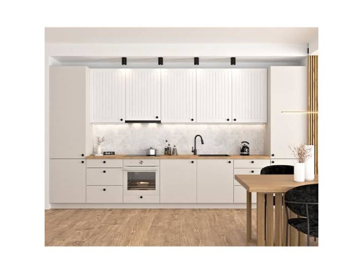 Cuisine complète emplacement four et lave-vaisselle encastrable 420 cm beige - LEA