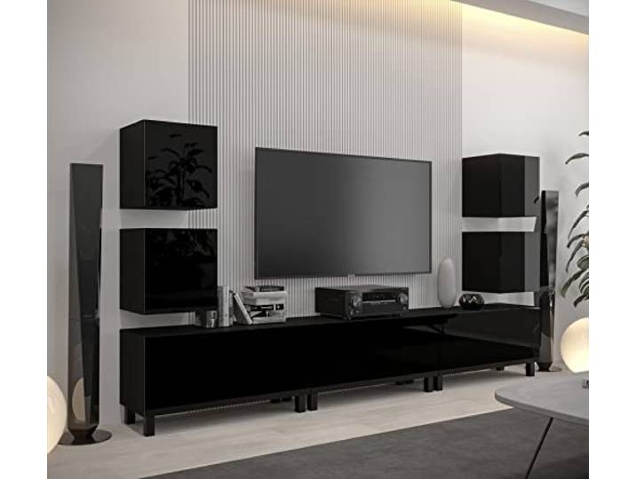 Furnitech Wohnwand Wohnzimmer Wohnzimmer Möbel mit LED Weiß Hängend Wohnwand Modern Wohnzimmer Schrankwand mit Regale und TV Schrank (AN107-21B-HG1)