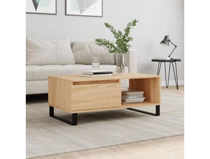 Couchtisch Sonoma-Eiche 90x50x36,5 cm Holzwerkstoff mit Schublade und Fach Holzwerkstoff, Metallbeine, Schublade und Fach, feuchtigkeitsbeständig, pflegeleicht, modernes Design