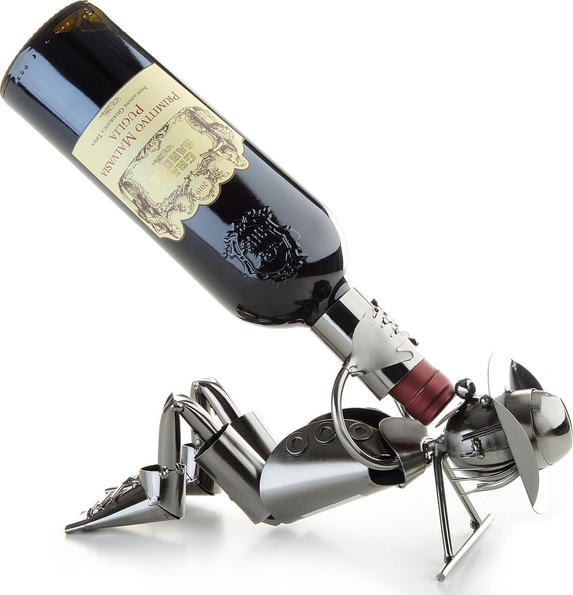 Metalen Wijnfleshouder Drinker Cadeau Beeldje