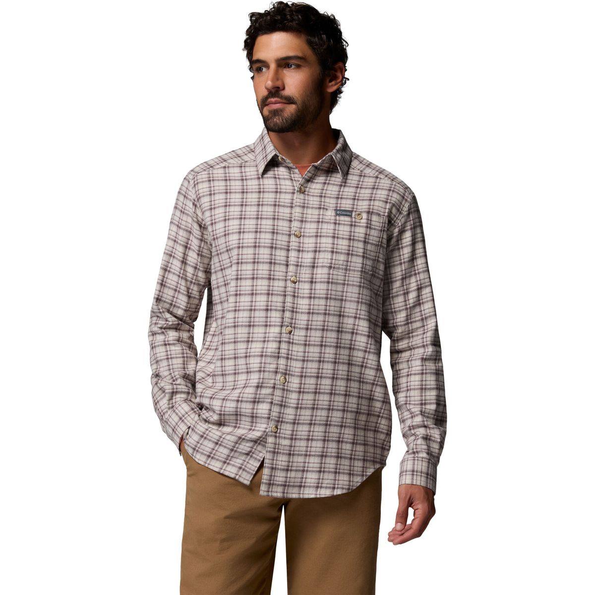 Columbia Men's Cornell Woods Flannel Long Sleeve Shirt dark stone cozy check (281) S 161795-1617951-281-S
