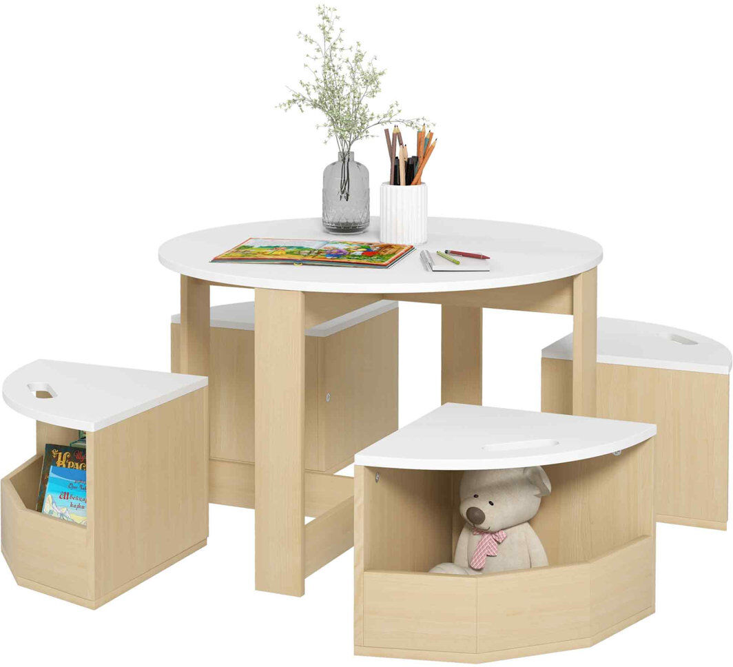 Norden Home AIYAPLAY Five-Piece Kids Table and Chairs Set with Storage, White White 49cm H X 78cm L X 78cm D