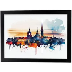 POSTER Bordeaux 1 Im Aquarell-Stil. A4 Schwarzer Rahmen