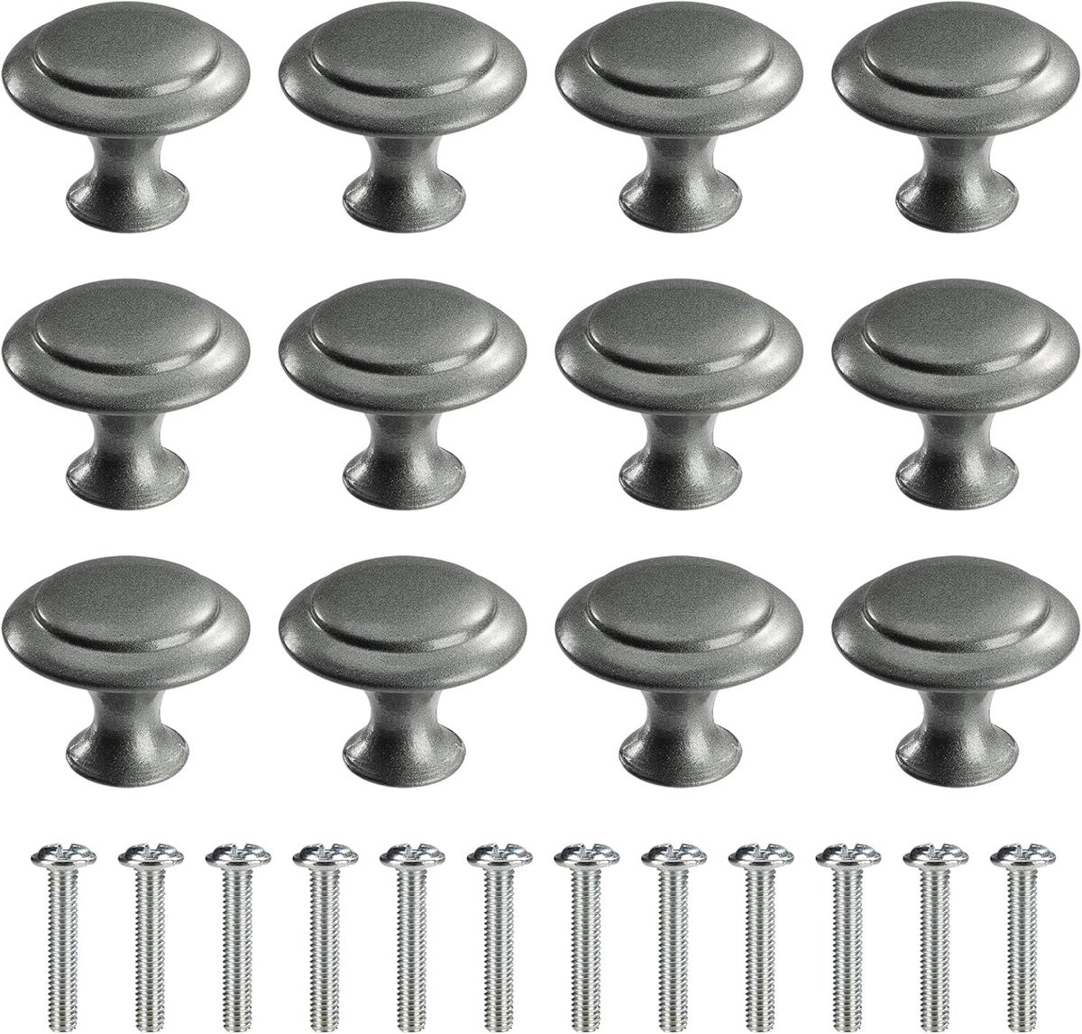 SnelShoppen Set van 12 Ronde Kastenknoppen 30mm - Donkergrijs met Aluminium en RVS Schroeven voor Keuken en Meubels