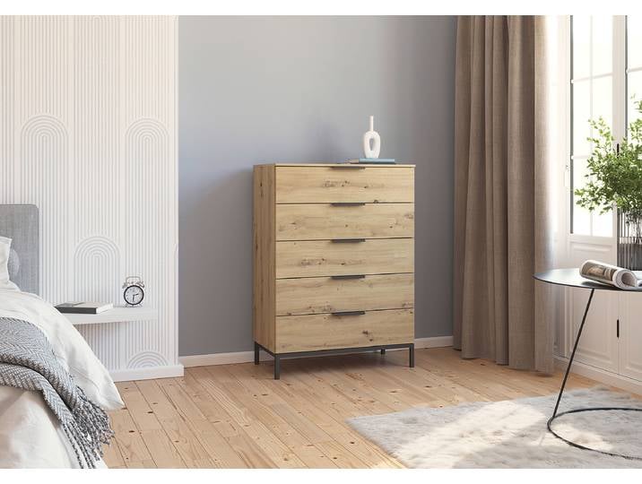 Commode Flipp avec piètement 80cm Marron/Imitation chêne Artisan/Gris