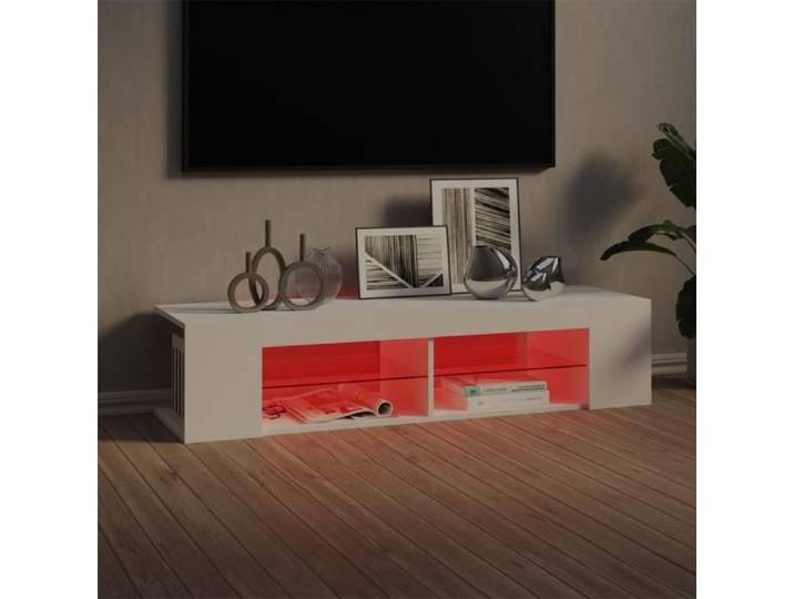KIMISS Meuble TV avec lumières LED Blanc 135x39x30 cm-LEF