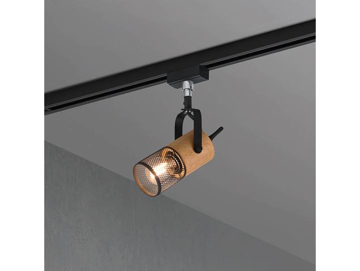 Trio Lighting Schienenstrahler Tosh für DUOline, schwarz matt, Holzdetail Tosh, dimmbar, schwarz, für Wohn- / Esszimmer, Metall, Modern, Schienensysteme