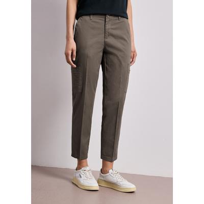 Chinohose STREET ONE, Damen, Gr. 44, Länge 28, braun (schwarz tumbled beige), Web, 97% Baumwolle, 3% Elasthan, unifarben, comfort fit lang, Hosen Chinohose, Middle Waist
