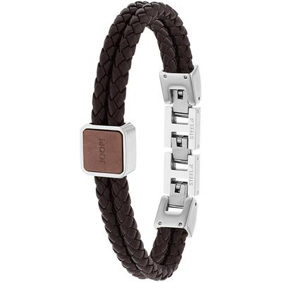Lederarmband JOOP "2038036", braun (edelstahlfarben, braun), Armbänder, Herren, 21,5cm, Edelstahl Leder, Edelstahl, Leder, Lederarmband