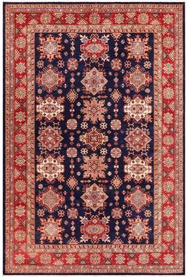 Treasured Knots Caucasian Super Kazak Ashanti Blue/Red Hand Knotted Wool Rug - 8'2'' x 10'4''