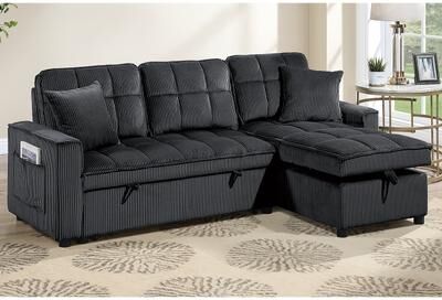 Esofastore Transitional Style 2pc Convertible Sectional Hidden Storage Black Finish