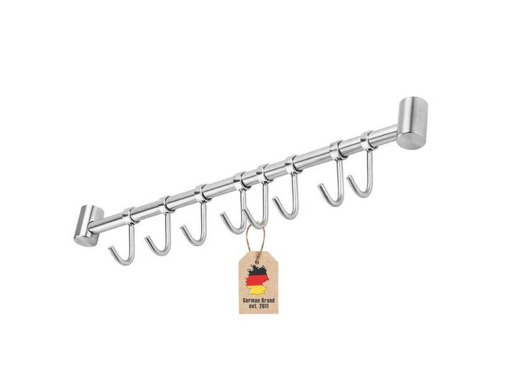 Intirilife Küchen Hängeleiste mit 8 Haken, Silberfarben, Metall, 3.4x2.2x47.7 cm, Küchenzubehör, Küchenhelfer, Küchenutensilien