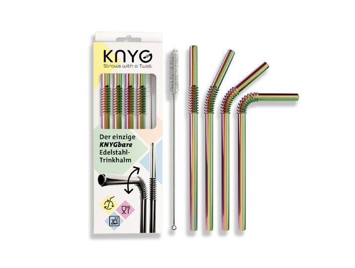 Edelstahl Trinkhalme Biegbar Rainbow 4er Set 22cm