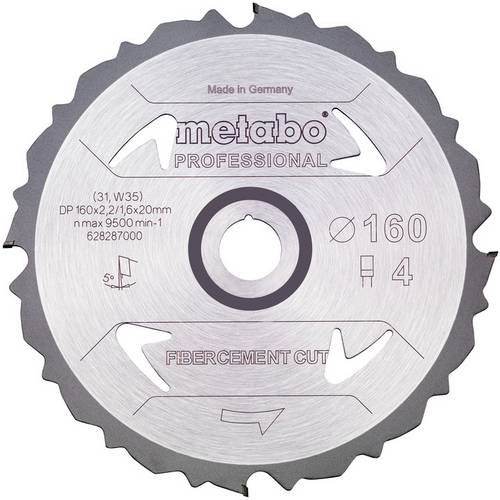 Metabo FIBERCEMENT CUT PROFESSIONAL 628287000 Kreissägeblatt 160 x 20 x 1.6mm Zähneanzahl: 4 1St.