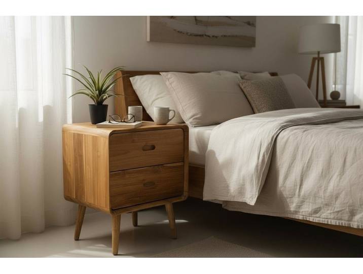 FaHome Nachttisch Holz Nachttisch – Beistelltisch Nachtschrank – Mit Zwei Schubladen
