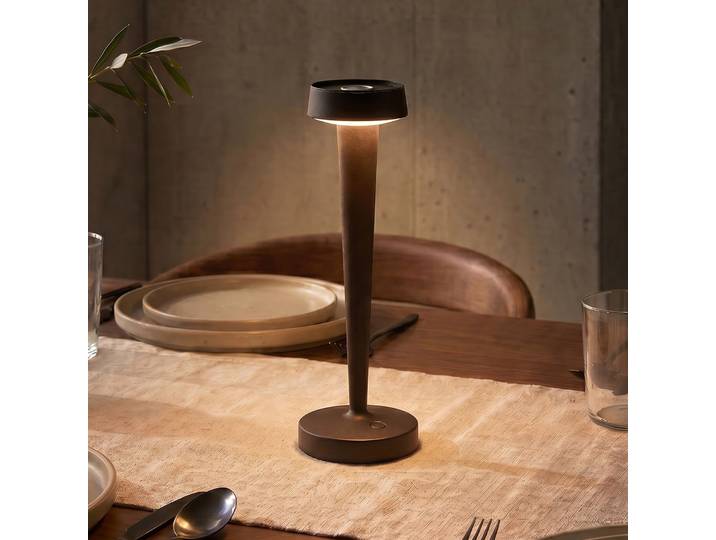 Lea Bougeoir LED rechargeable, vase, brun foncé 28 cm - Lucande - Salon / séjour - Moderne - Métal - À ampoule unique