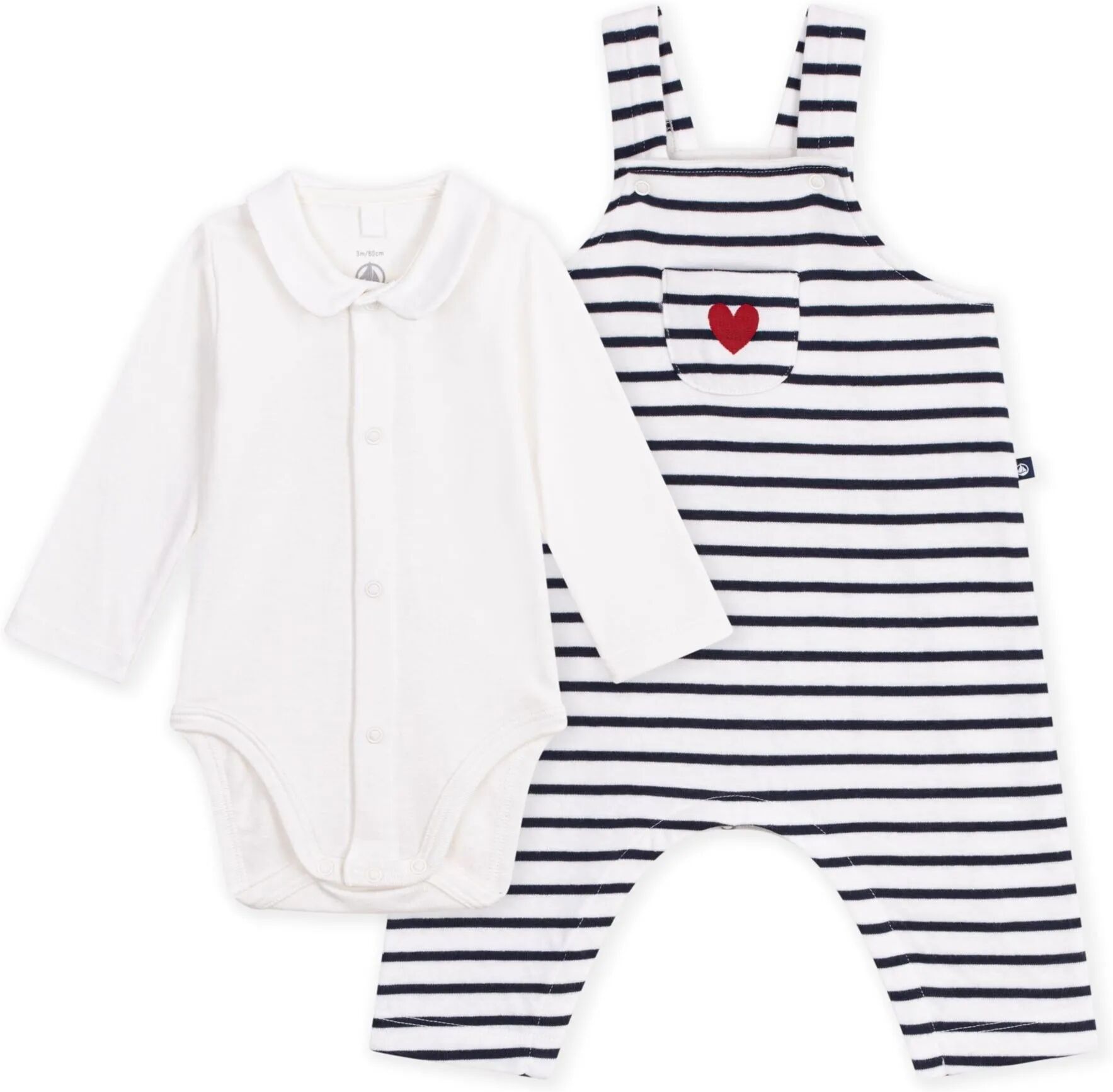 Petit Bateau Ensemble Salopette Rayée et Body Coton Bio Blanc 3 mois
