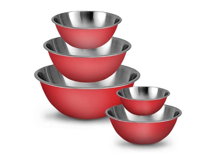 LuxusKollektion Rührschüssel Rührschüssel-Set Edelstahl 5-teilig Rot, Metall