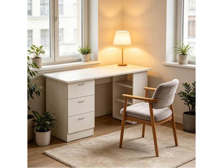 Bureau Informatique En MDF Blanc Bureau Droit Moderne FloraGrace Pour Bureau Ou Chambre Rangement Reversible 120x49x72cm