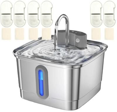 Inspired Living PurrFlow Wireless Cat Water Fountain Stainless Steel Pet Dispenser with 6p Filter