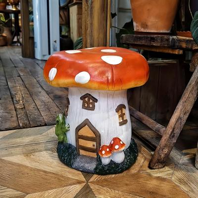 Kodotan sofa "13.4"" Mushroom House Garden Stool, Oversized Resin Sculpture & Fairy Forest Base, Decorative Stool for Home, Courtyard, Lawn"