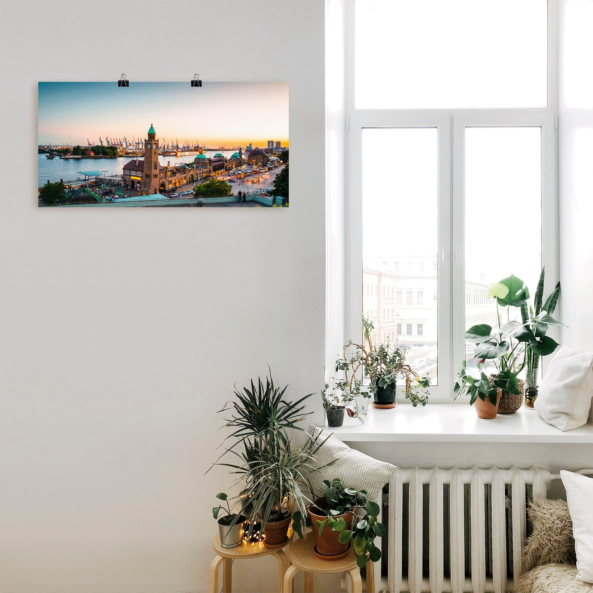 Wandbild ARTLAND "Hamburg Hafen und Landungsbrücken", beige (farbe bild(er): naturfarben), B:40cm H:20cm, Bilder, Wandbild, als Alubild, Leinwandbild, Poster in verschied. Grössen farbe bild(er): naturfarben B/H/T: 40cm x 20cm, Poster Deutschland Querform