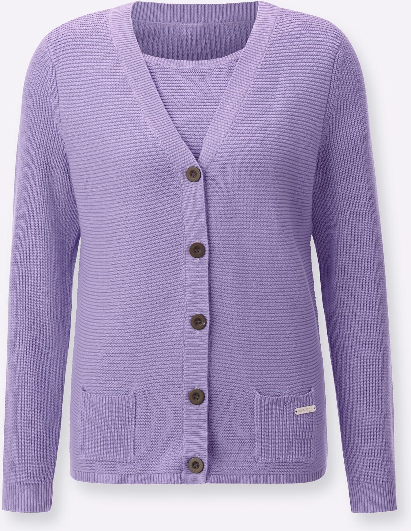 Strickpullover CASUAL LOOKS "Twinset", Damen, Gr. 40, lila (lavendel), 100% Baumwolle, unifarben, Pullover Strickpullover lavendel 40