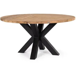 Gartenesstisch Roderick aus recyceltem Teakholz, skandinavischer Stil, rund, natur, für 4–6 Personen