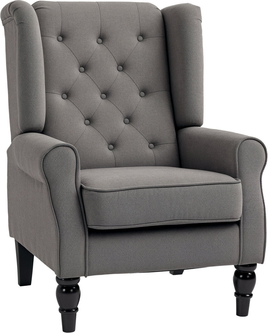 Rosalind Wheeler Crisbel Accent Armchair Home Furniture Retro Tufted Club Wood Fabric Grey 102cm H X 74cm W X 86cm D