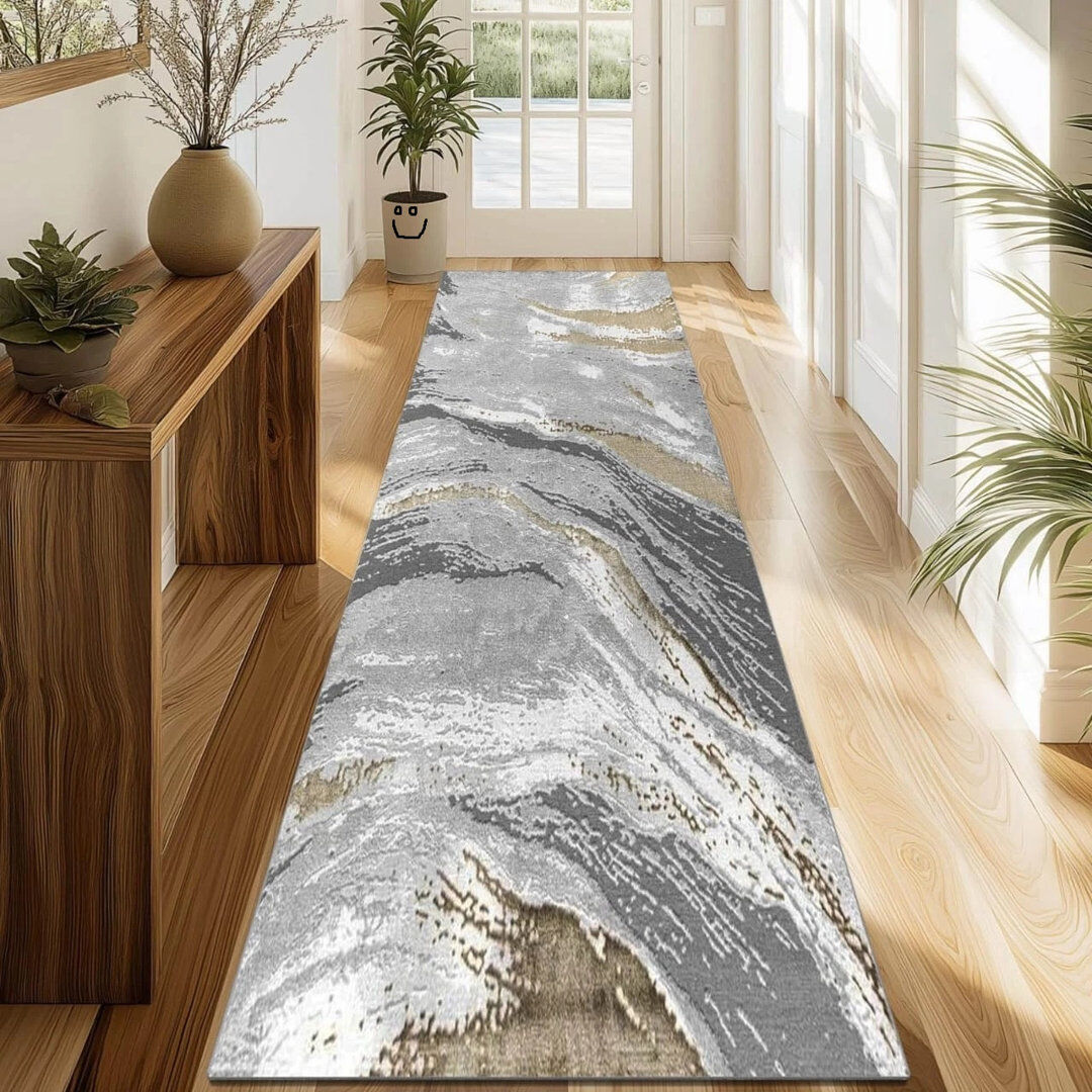 Brayden Studio Abstract Flatweave Kilim Area Rug Ochre Runner 60 x 220 cm