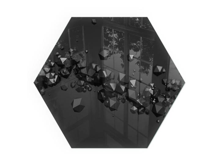 Tulup Kaminbodenplatte h40 cm - Abstrakte Wolke aus Festkörpern, Schwarz, Glas, Sechseckig, 40x40x0.4 cm, Elektrogeräte, Heizgeräte, Elektrokamine