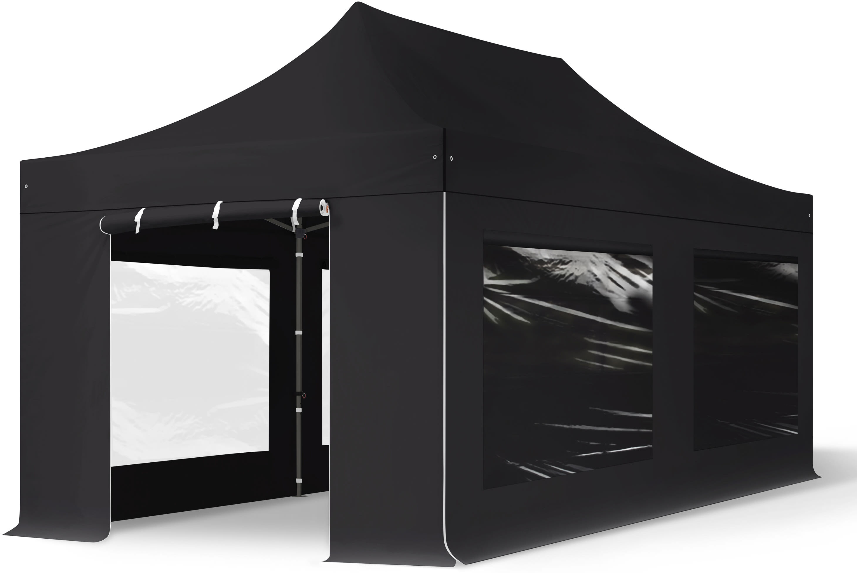 TOOLPORT 3x6m PES 750 Pop Up Gazebo PREMIUM Steel 40 mm, incl. 4 side panels with Panorama Windows, black - (600066)