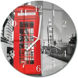 WANDUHR aus Glas Ø30 cm - Rote Telefonzelle
