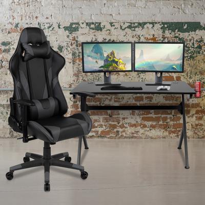 Flash Furniture Gaming Bundle-Desk, Cup Holder/Headphone Hook & Reclining Chair