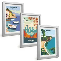 BILDER SET 3er Set - 20x30 cm Silberner Rahmen - Stadtansichten aus Griechenland, Kanada und Australien
