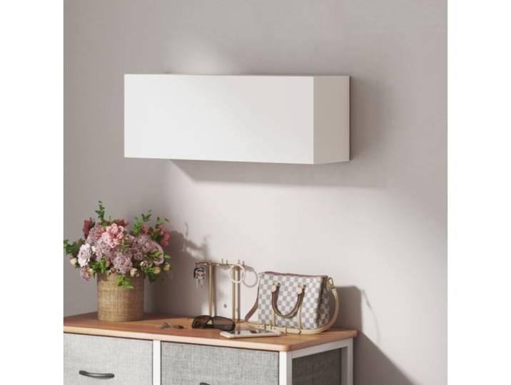 Armoire Murale Salle De Bain Blanc Meuble Suspendu FloraGrace Pour Petite Salle De Bain Porte Relevable Verin A Gaz 80x25x30cm