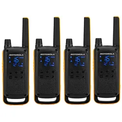 Motorola T82 Extreme Quad Set – 4 UHF‐Walkies, 10 km, Schwarz/Gelb, LED‐Lampe