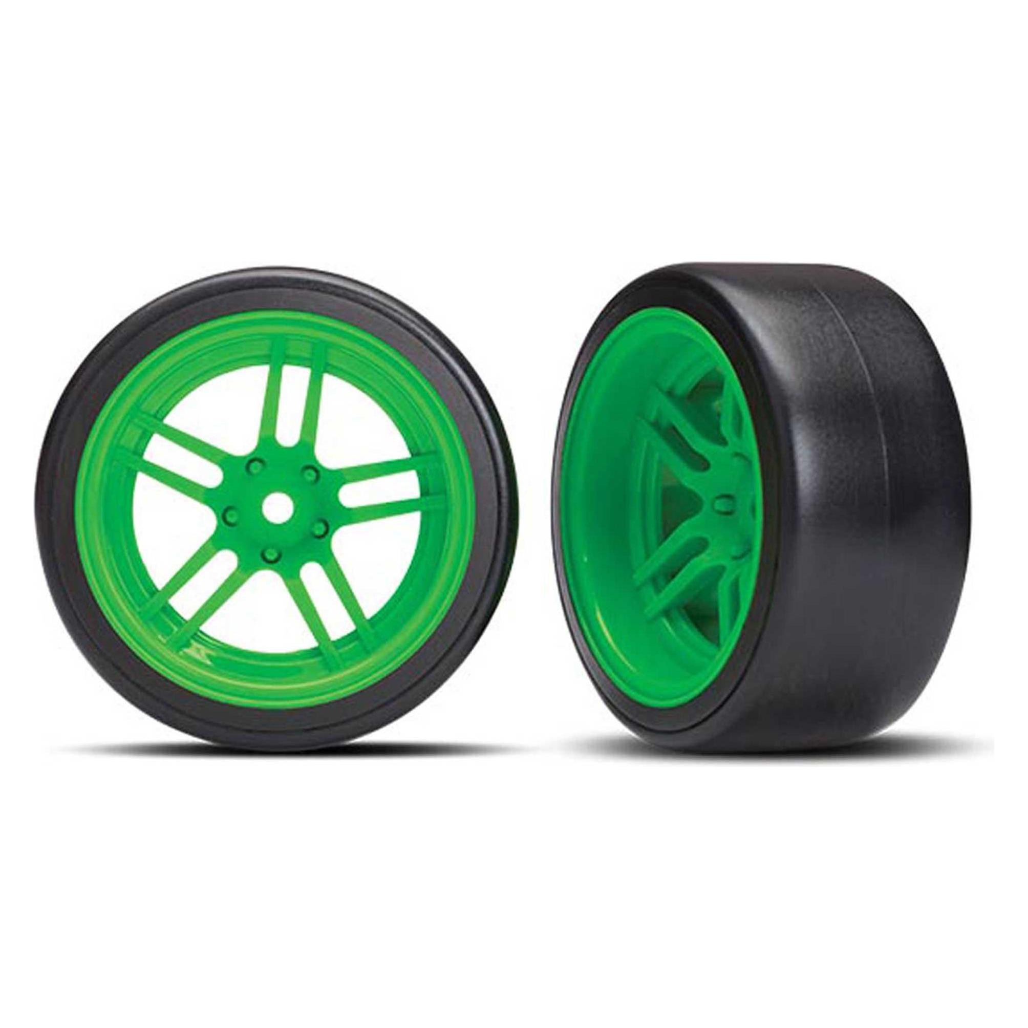 Traxxas Reifen auf Felgen verklebt Split-Spoke Felge grün hinten (TRX8377G)