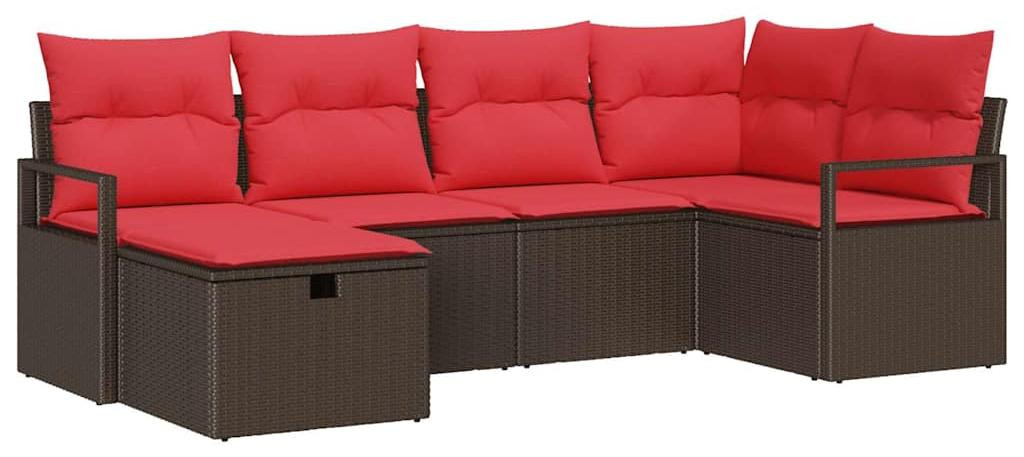 vidaXL Bankset van 6 stuks, bruin en rood, polyrotan