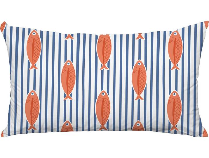 Dekokissen QUEENCE Fische gestreift , orange, bedruckt gemustert, B:60cm L:40cm, Polyester, Dekokissen_Sitzkissen_Kissenhüllen, Dekokissen, Premium Outdoor Kissenbezug; Format: 60x40 cm