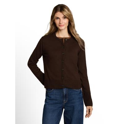 Cardigan TOM TAILOR "Regular", Damen, Gr. 3XL, java schwarz braun melange, Strick, Obermaterial: 95% Baumwolle, 5% Kaschmir, unifarben, normal hüftbedeckend, Rundhals, Flachstrickbündchen, Strickjacken, mit Knopfleiste / Rundhals
