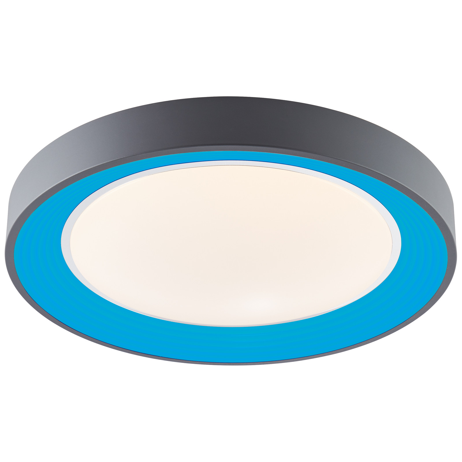 Brilliant KATIA donkergrijze LED-plafondlamp met afstandsbediening, RGB-decorverlichting, 30W, 2900 lumen, 3000 tot 6500 Kelvin