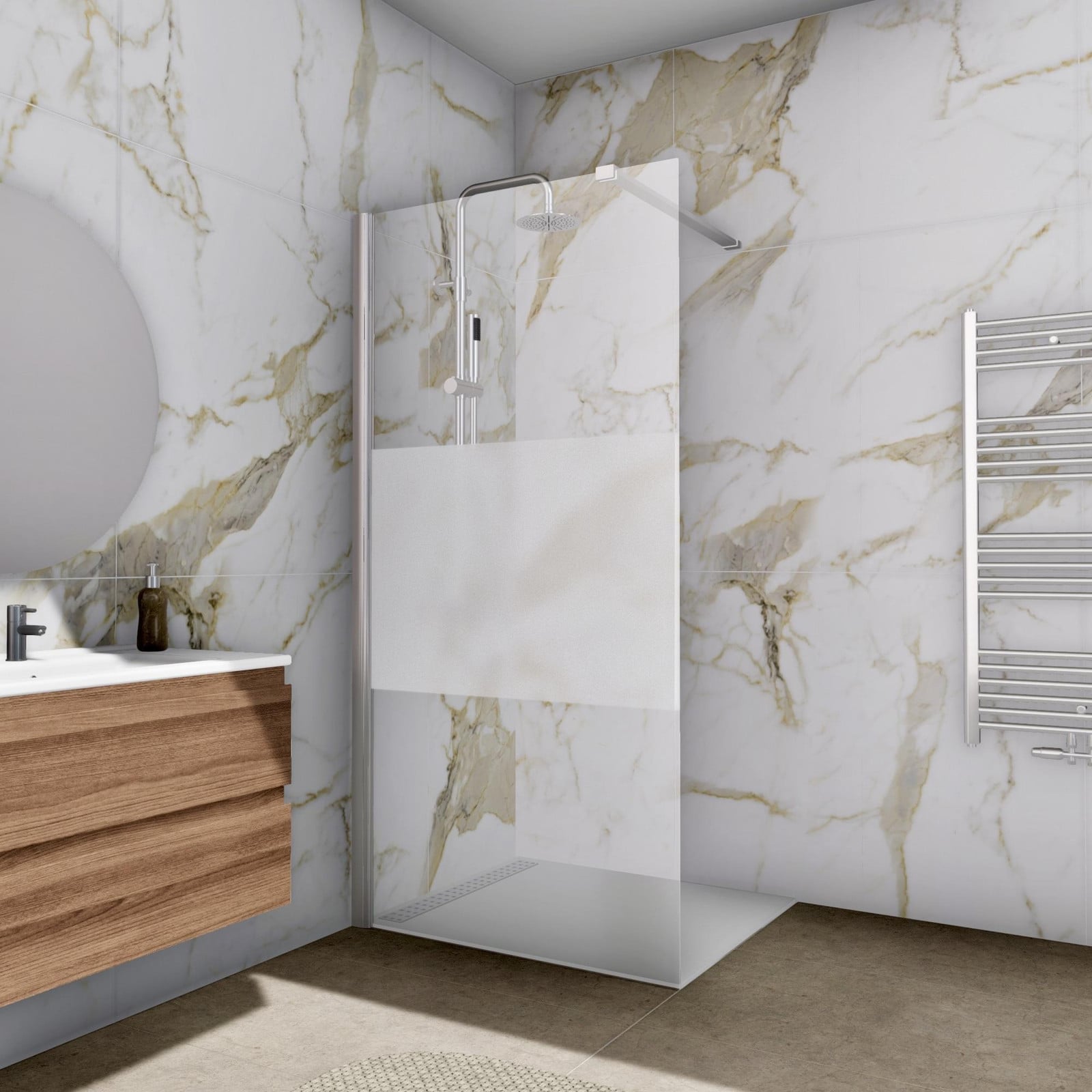 Aloni Douchecabine met instapdouche, loopdeur en glazen wand met nano-coating