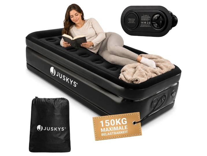 Juskys Luftmatratze Sapri M in Schwarz - 1 Personen Luftbett selbstaufblasend mit Pumpe