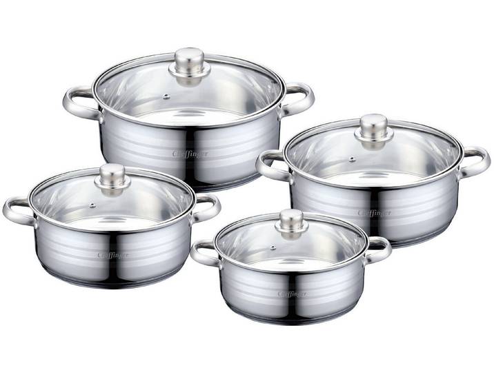 Cheffinger Topf-Set Cheffinger Kochtopf Set Topfset Glasdeckel 8-tlg Induktion Edelstahl, Material: Edelstahl, Glas