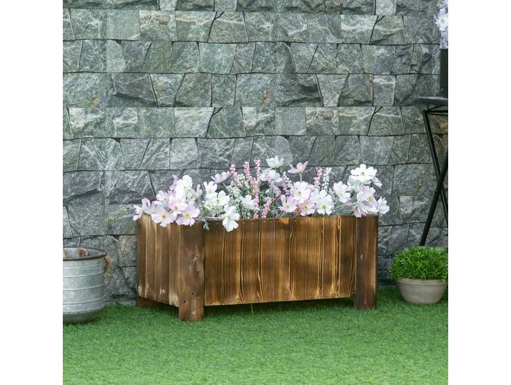 Outsunny Jardinière Bois Sapin Pied Demi Rondin 70x35cm