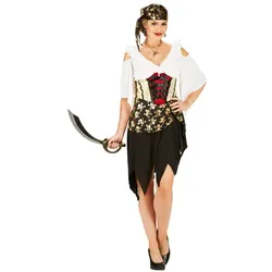 Piratin-Kleid für Damen, schwarz-gold